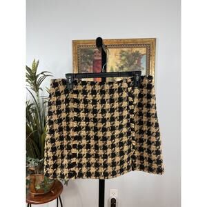 House Of Harlow 1960 Mini Skirt Women M Black Tan Houndstooth Tweed French Girl